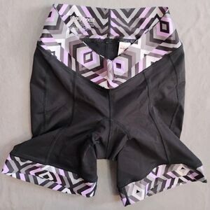 Shebeest Biker Shorts Womens L Black Geometric Cycling Padded 7in Inseam